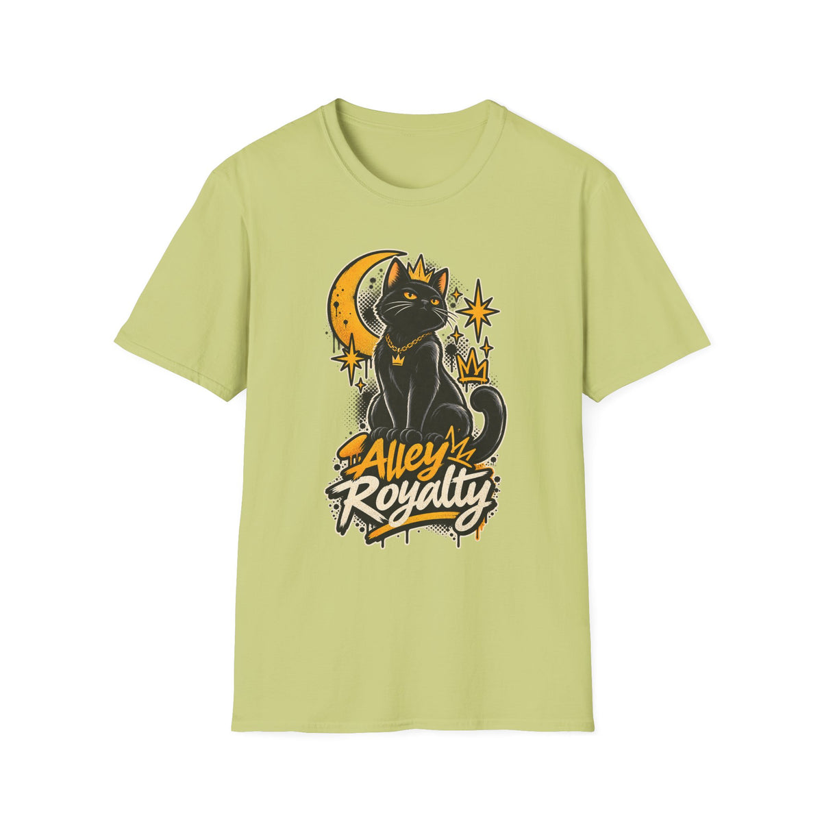 Alley Royalty T-Shirt — Black Cat Crown Moon Graphic Tee