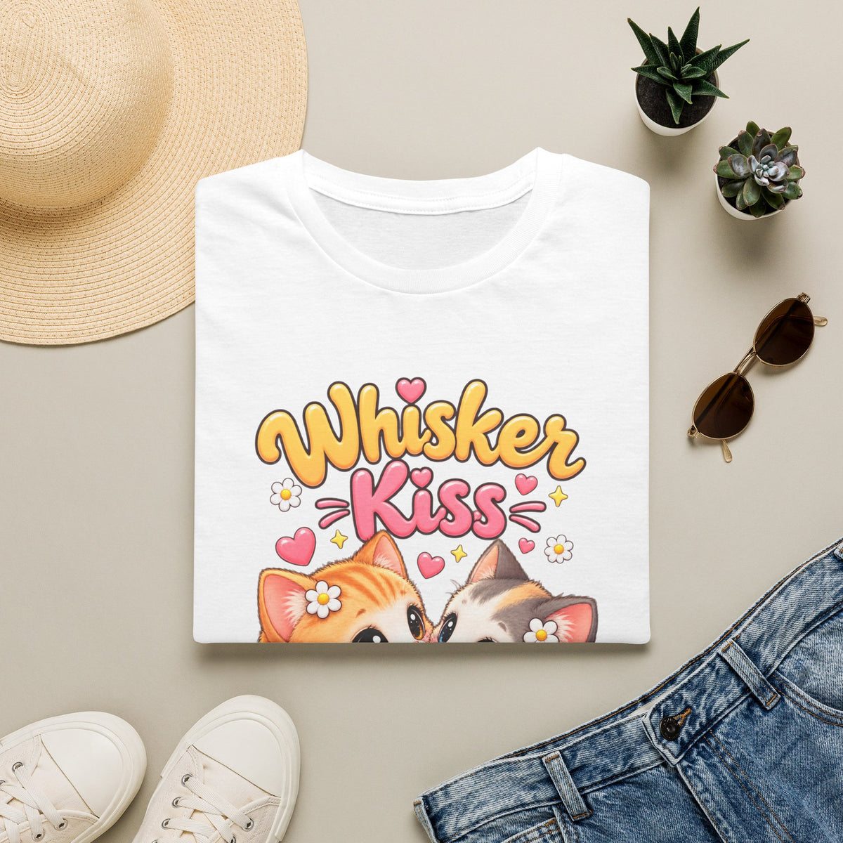 Whisker Kiss T-Shirt — Cute Kissing Kittens Graphic Tee