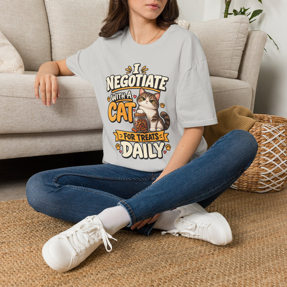 Cat Negotiator T-Shirt — "I Negotiate With A Cat For Treats Daily" Cute Cat Lover Tee