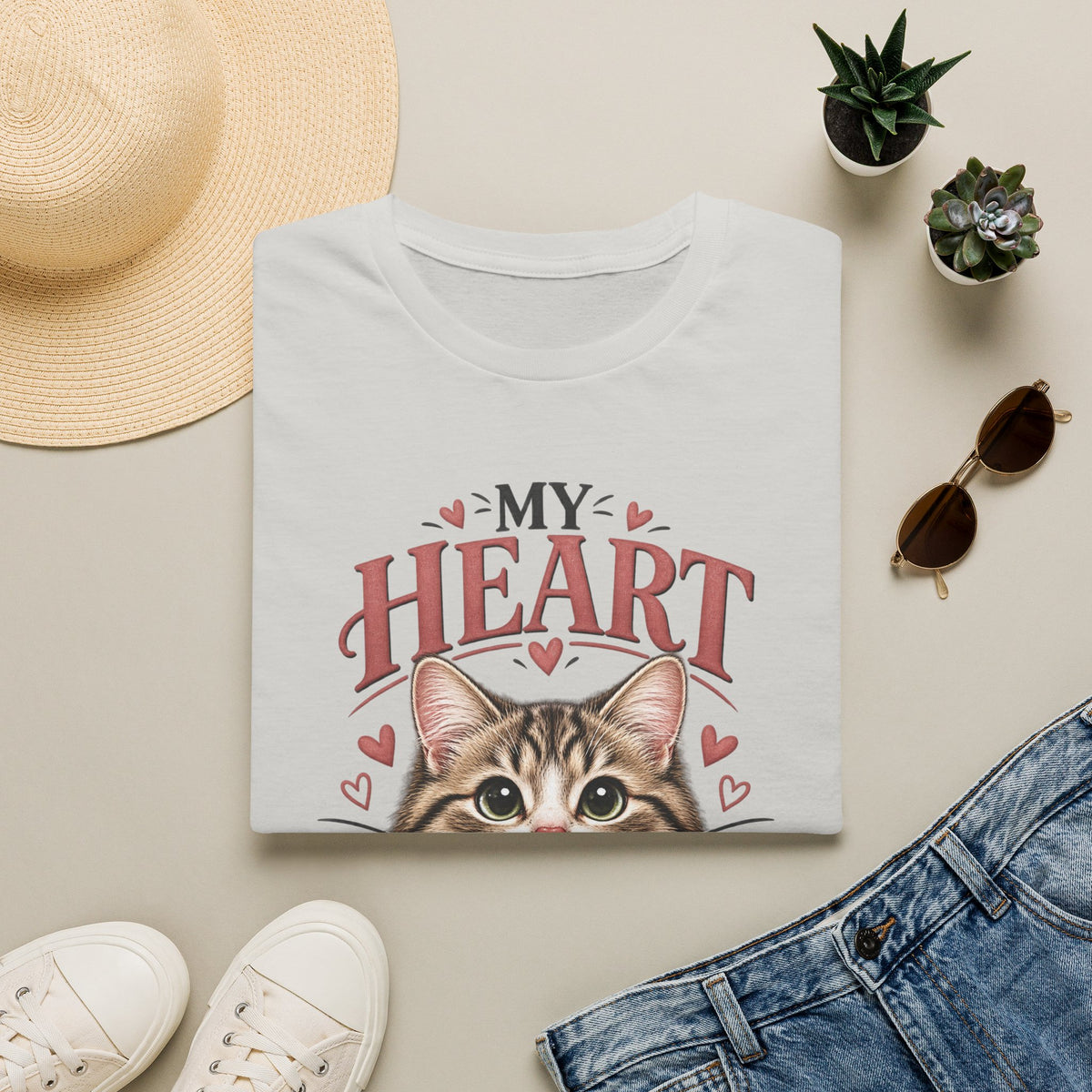Cat T-Shirt — "My Heart Has Whiskers" Cute Kitten Tee for Cat Lovers