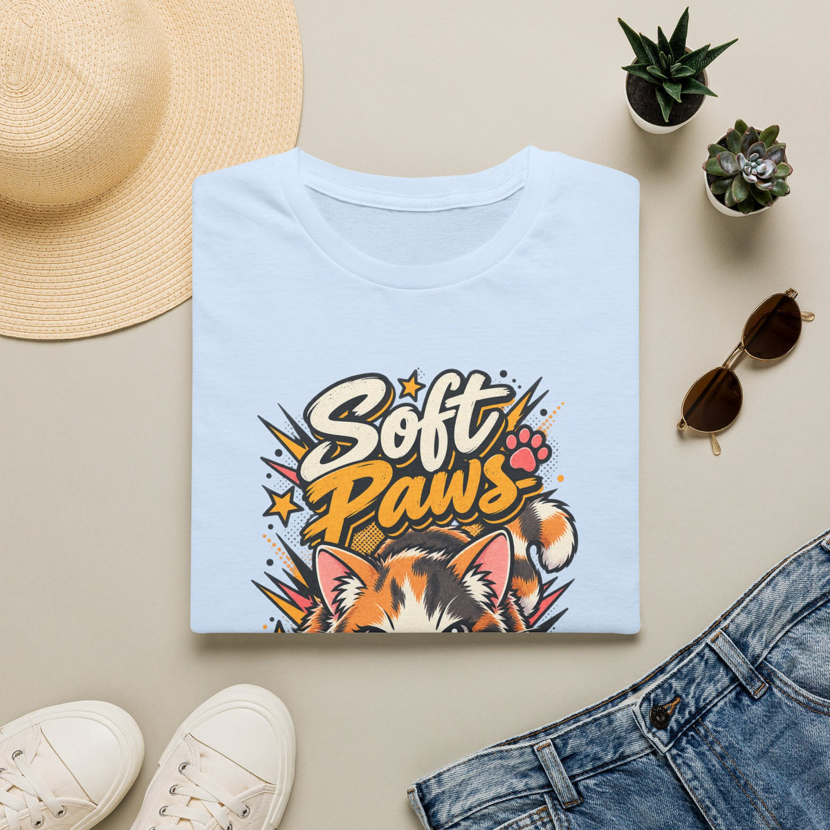 Soft Paws Cat T-Shirt — "Soft Paws, Hard Stare" Cute Cat Graphic Tee