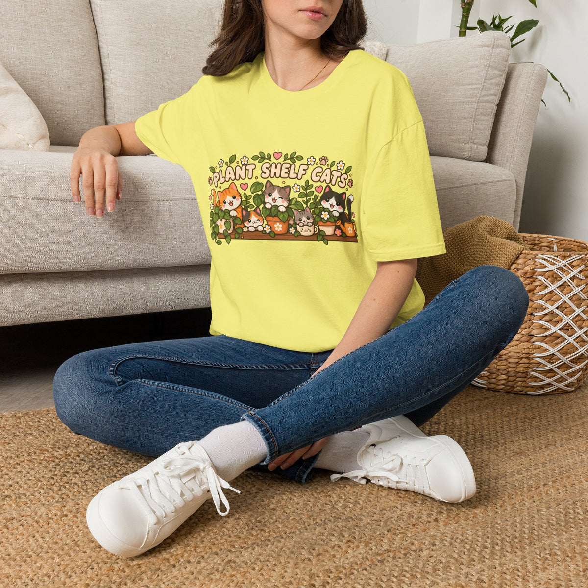 Plant Shelf Cats T-Shirt — Cute Houseplant & Cat Graphic Tee