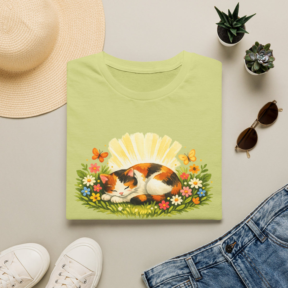 Calico Cat in Wildflower Sunrise T-Shirt