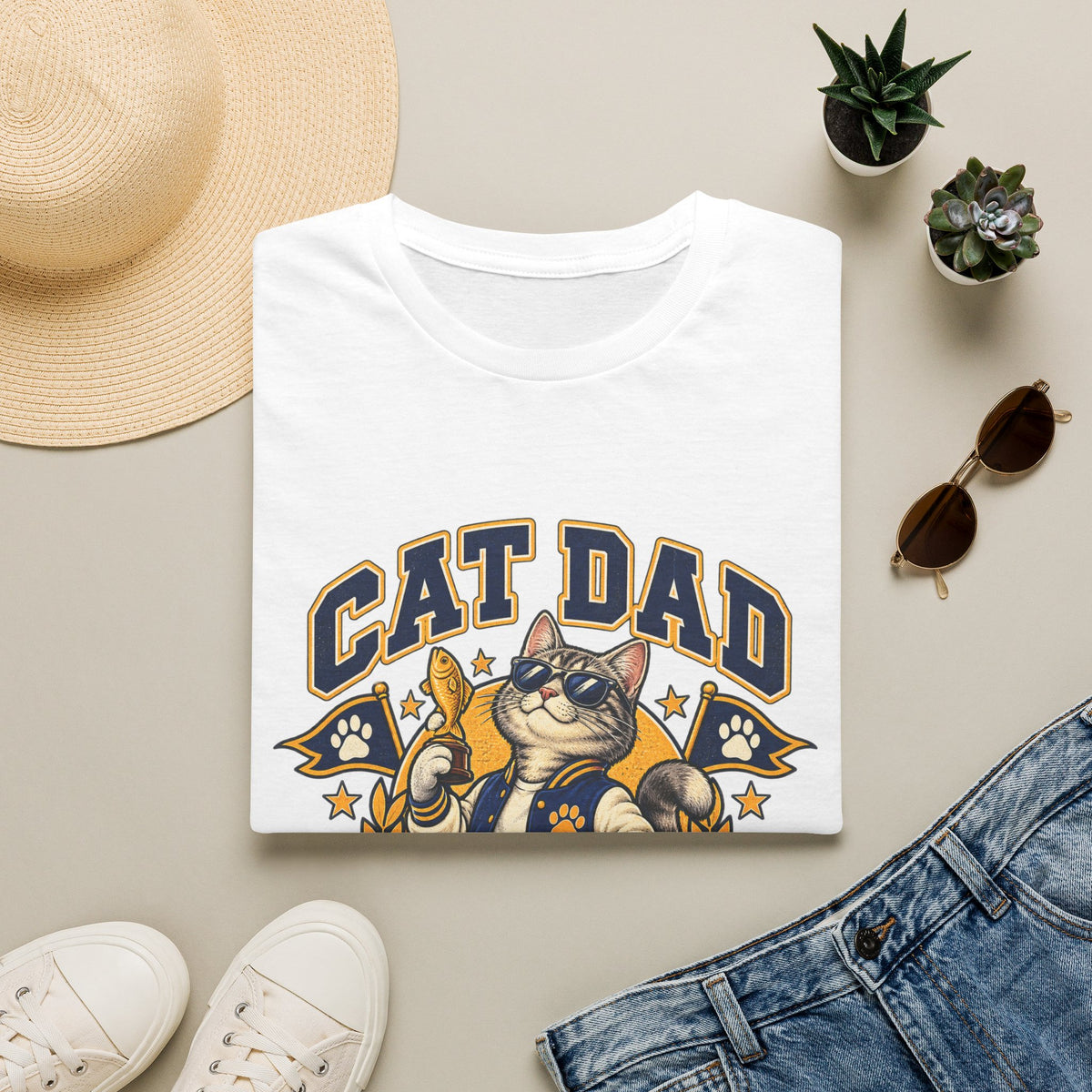 Cat Dad T-Shirt — Retro Athletic Cat Dad Graphic Tee
