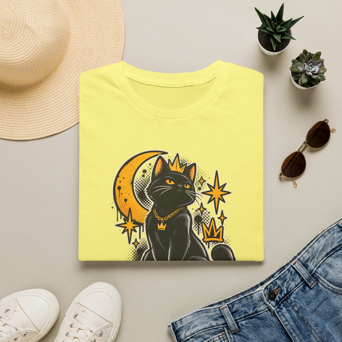 Alley Royalty T-Shirt — Black Cat Crown Moon Graphic Tee