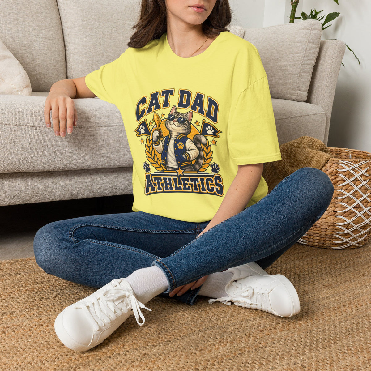 Cat Dad T-Shirt — Retro Athletic Cat Dad Graphic Tee