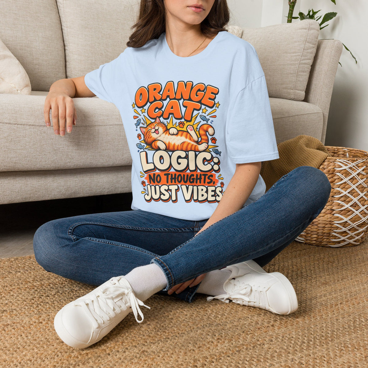 Orange Cat T‑Shirt — “Orange Cat Logic: No Thoughts, Just Vibes” Cute Retro Kitty Tee