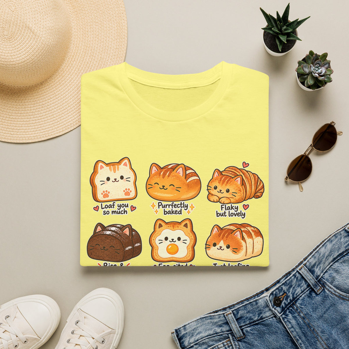 Cat Bread T-Shirt — Cute 'Loaf You So Much' Kawaii Bakery Cat Design