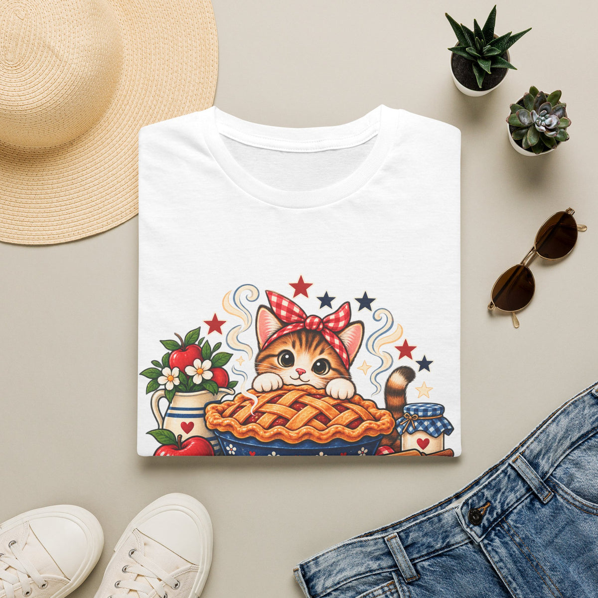 Apple Pie & Paws T-Shirt — Cute Cat Baking Graphic Tee