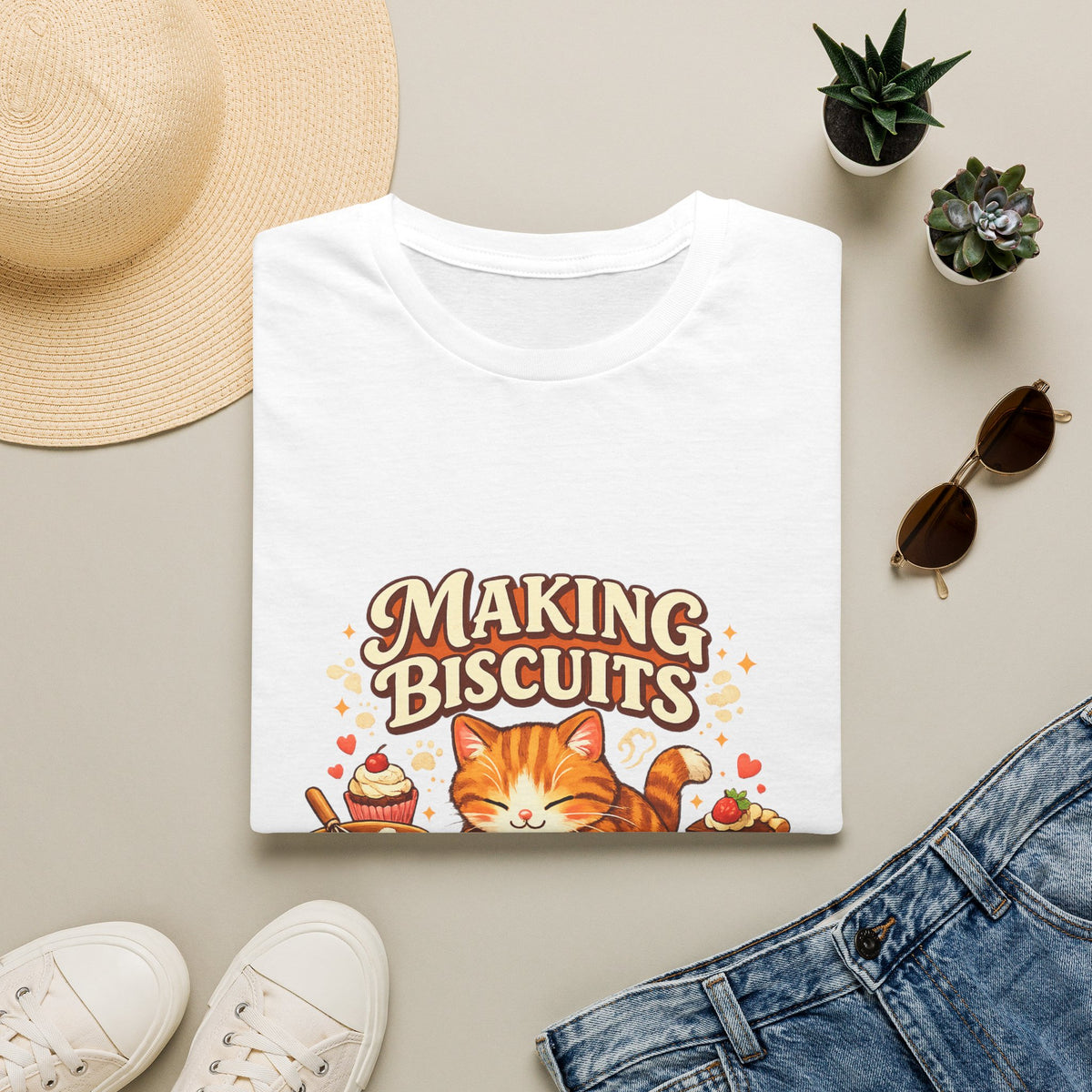 T-Shirt — "Making Biscuits" Cute Cat Graphic Tee — Cozy Cat Mom Gift