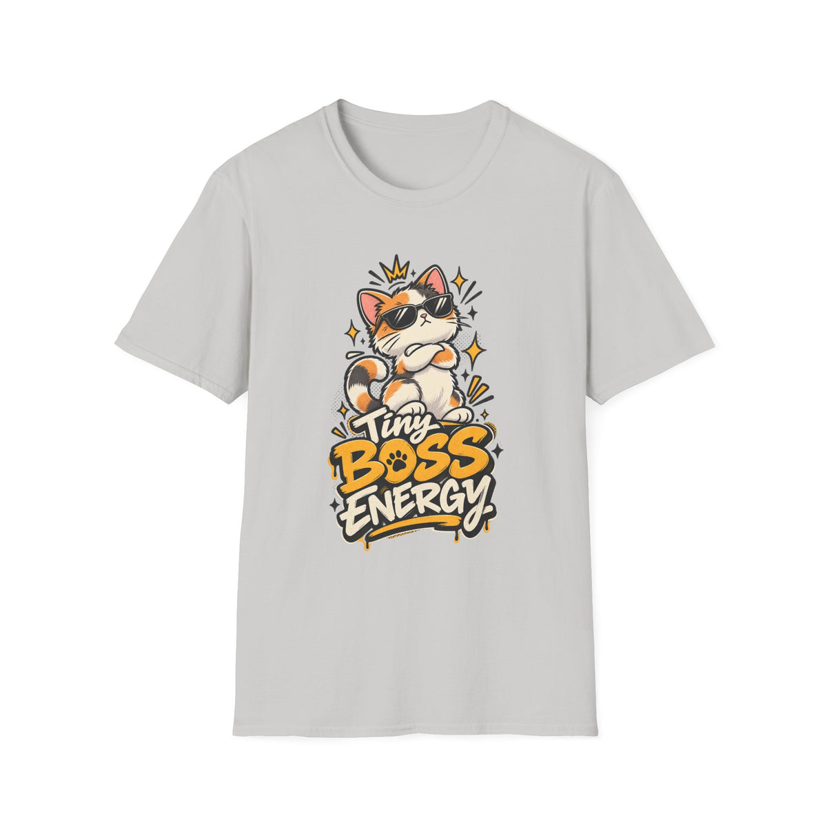 Tiny Boss Energy Cat T-Shirt — Cute Cat with Sunglasses Graphic