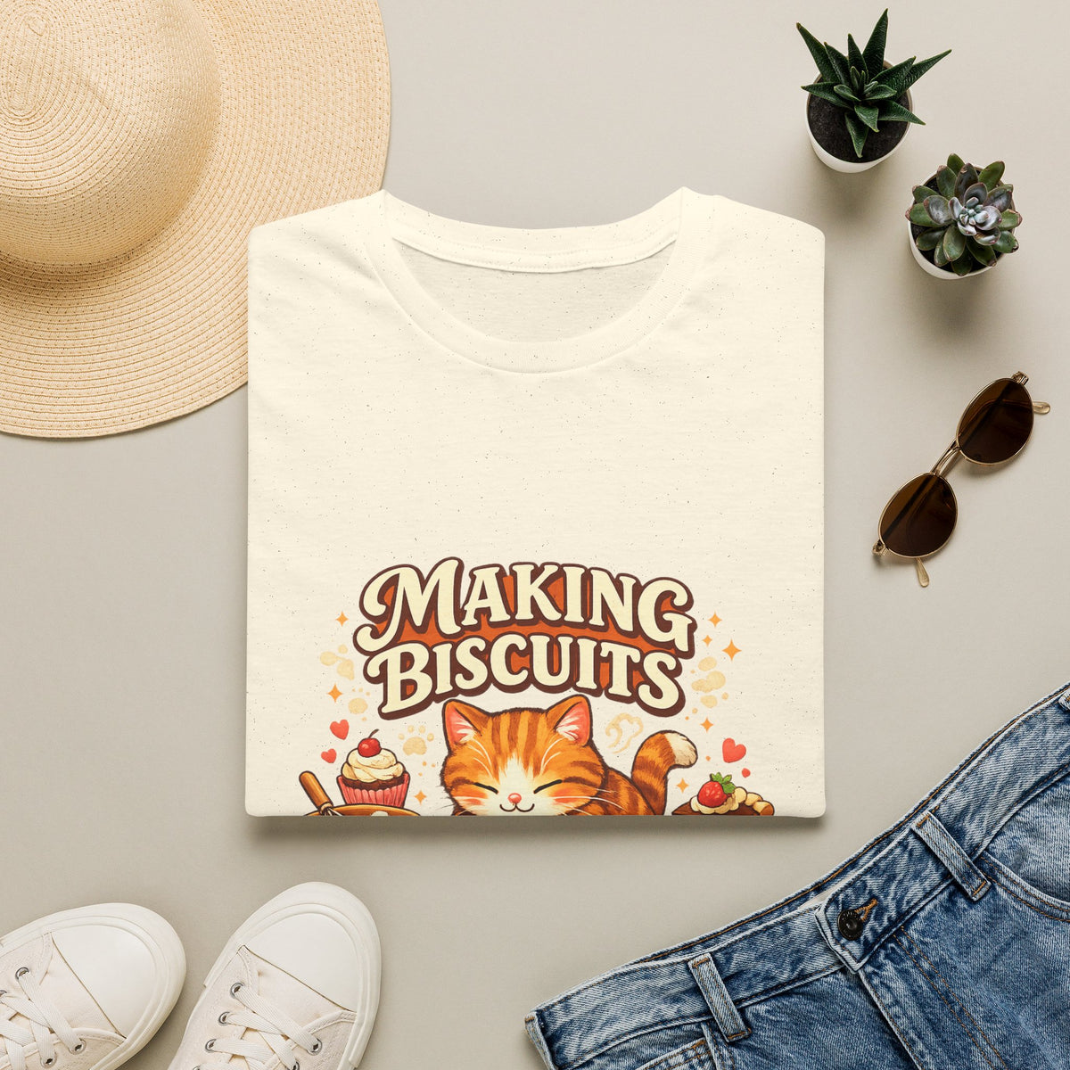 T-Shirt — "Making Biscuits" Cute Cat Graphic Tee — Cozy Cat Mom Gift