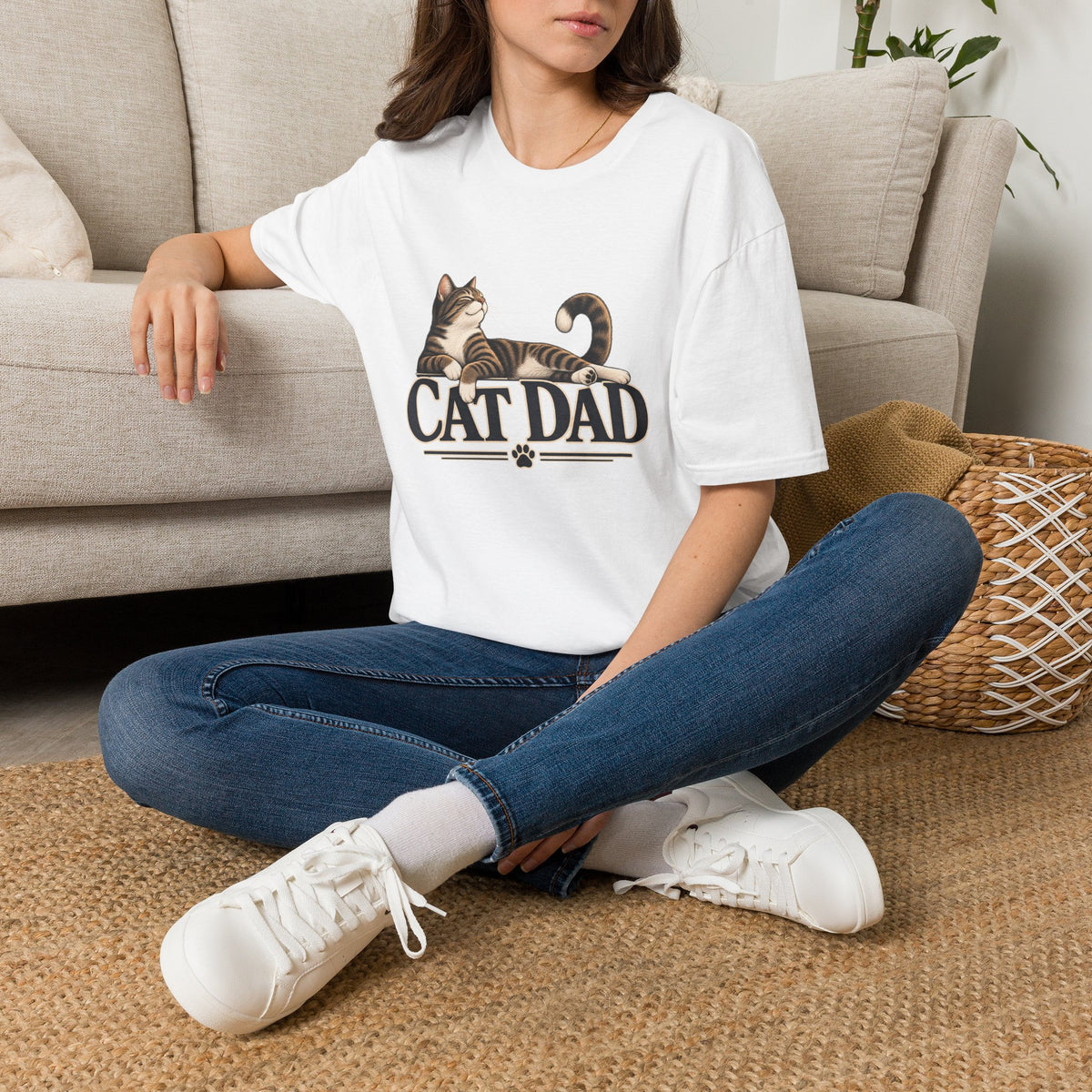 Cat Dad T-Shirt — Relaxed Tabby Cat Graphic Tee for Cat Lovers