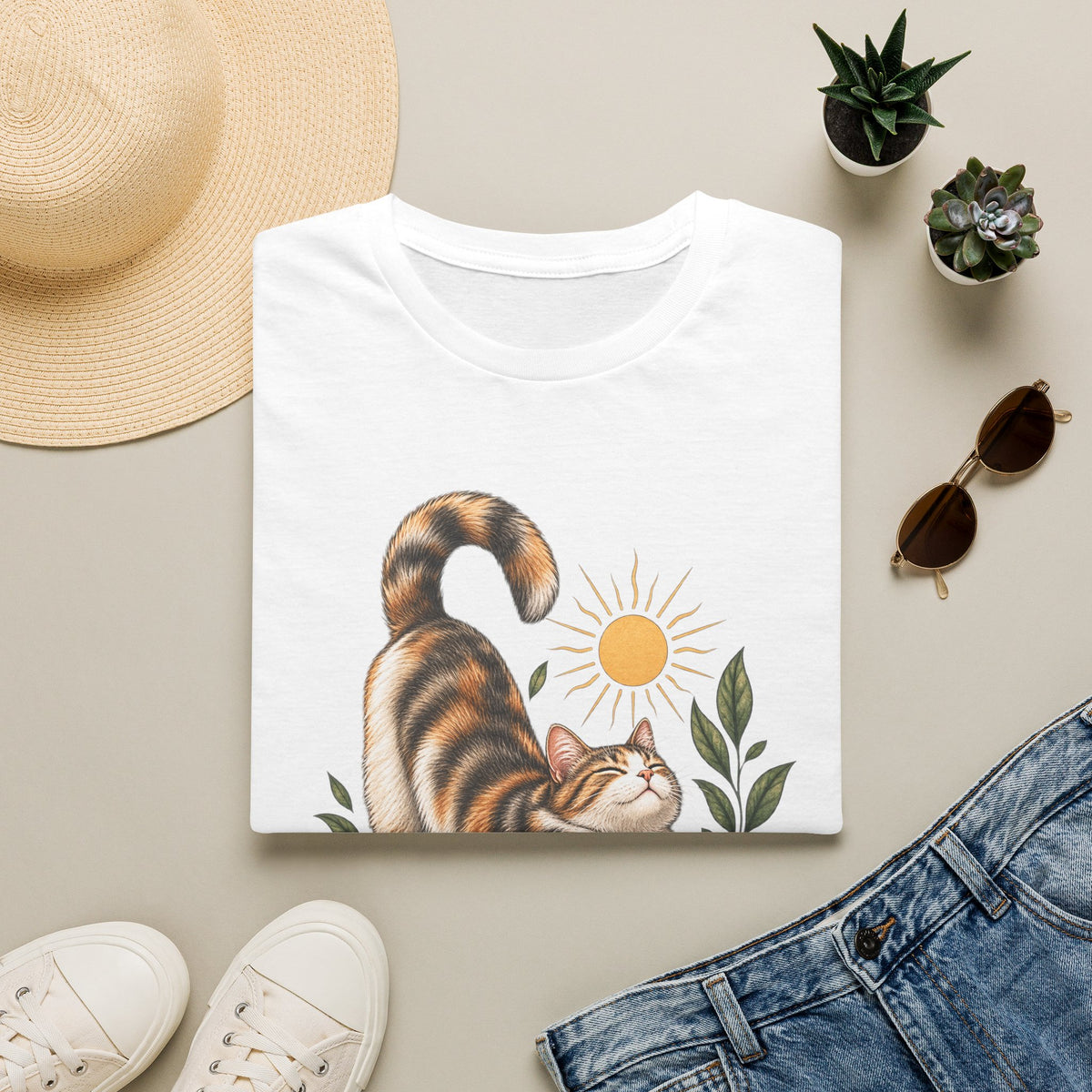 Cat Stretch T-Shirt — Whisker Sunshine Graphic Tee