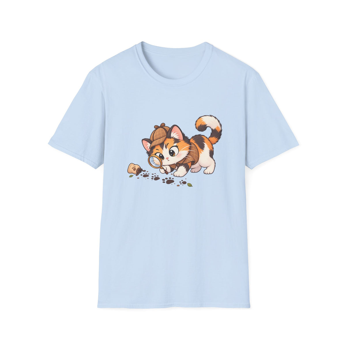 Detective Kitten T‑Shirt — Cute Calico Cat in Sherlock Hat Tee