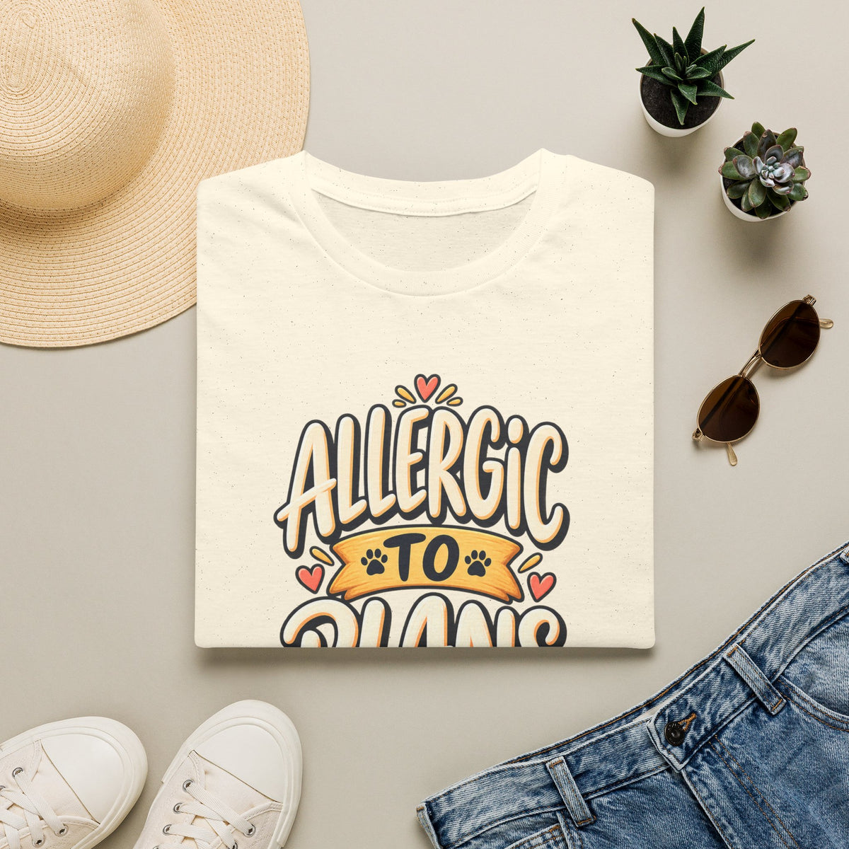 T-Shirt — "Allergic to Plans" Cute Cat Graphic Tee