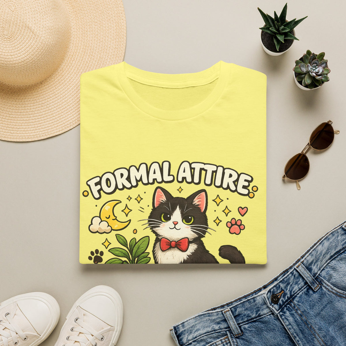 Cat T-Shirt — “Formal Attire, Questionable Decisions” Cute Cartoon Kitten Tee