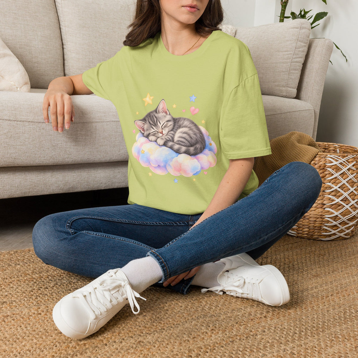 Sleeping Kitten T-Shirt — Cute Pastel Cat on Cloud Tee