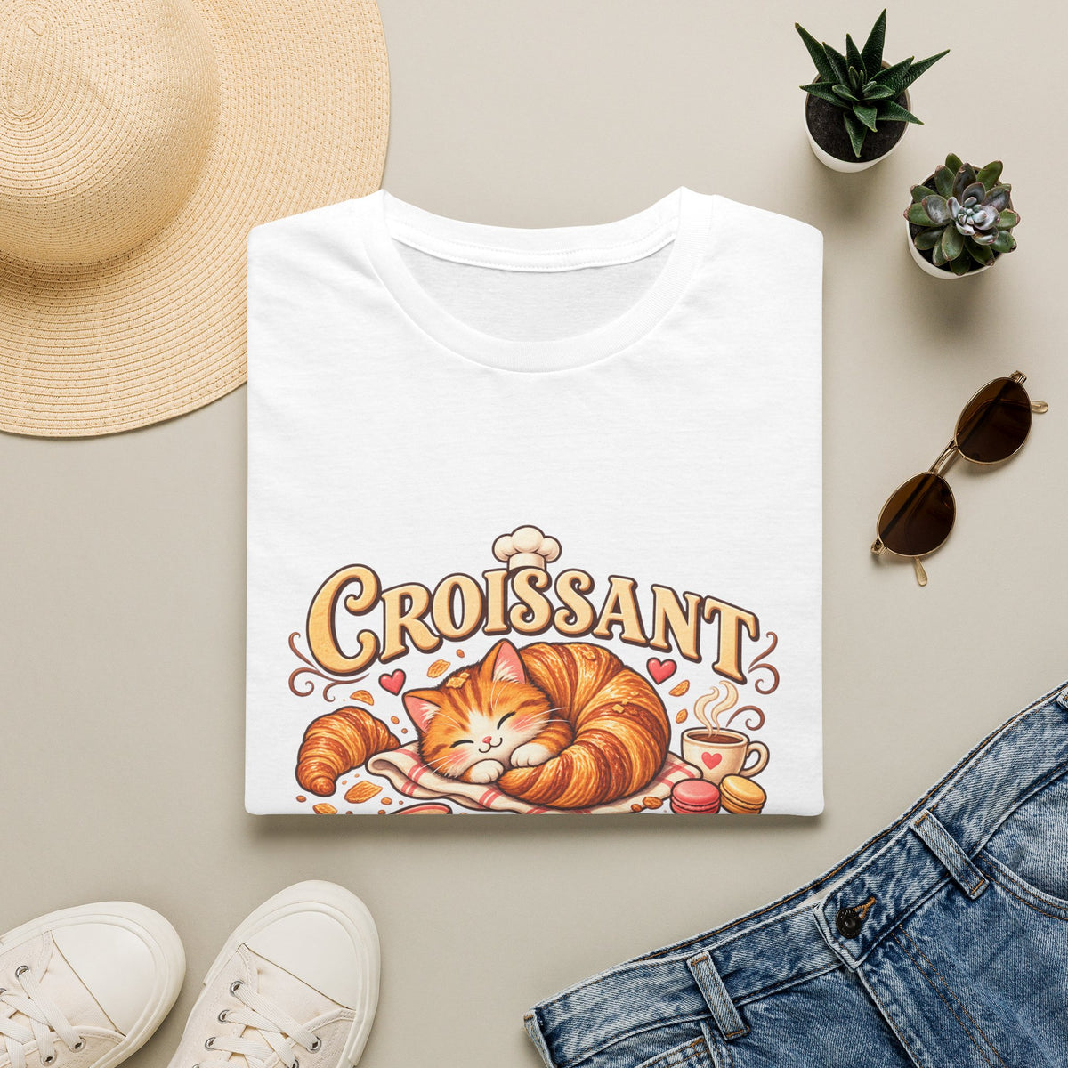 Croissant Cat T-Shirt — Cute Sleeping Cat ‘Croissant Cat Club’ Graphic Tee