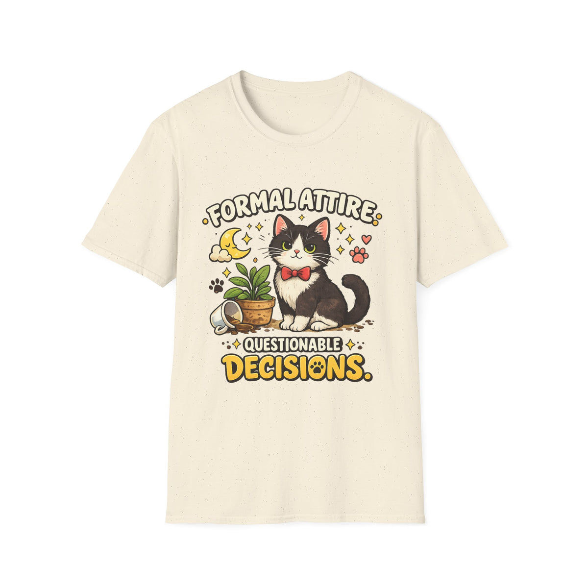 Cat T-Shirt — “Formal Attire, Questionable Decisions” Cute Cartoon Kitten Tee