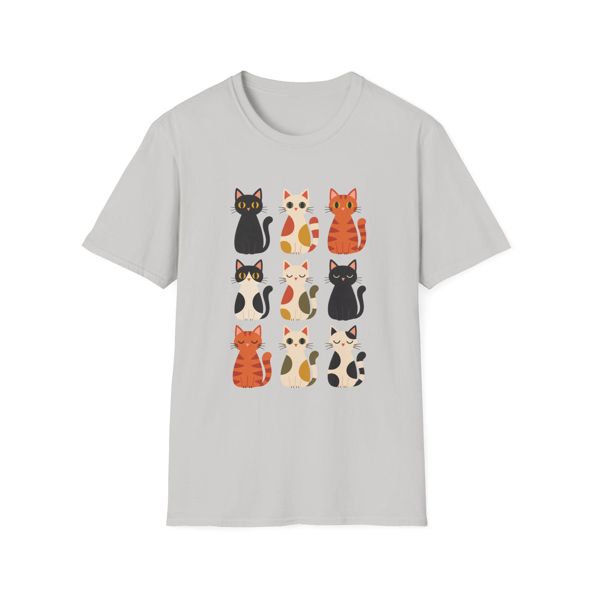 Cat Pattern T‑Shirt — Cute Row of Cartoon Cats Graphic Tee