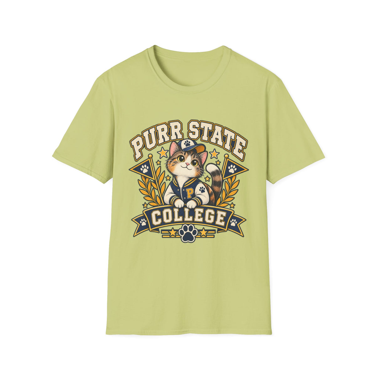 Purr State College T-Shirt — Cute Cat Mascot Graphic Tee