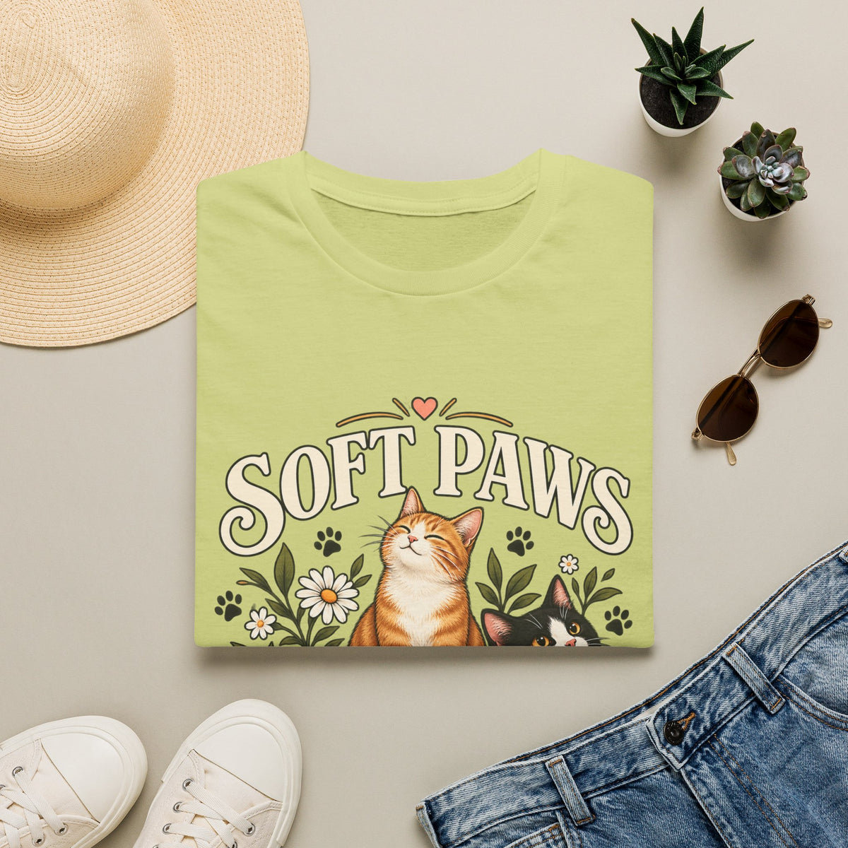 Cat T‑Shirt — "Soft Paws Social Club" Cute Floral Cat Tee for Cat Lovers