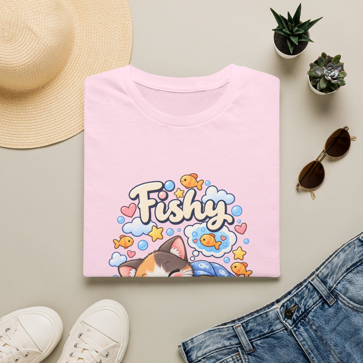 Fishy Dreams T-Shirt — Cute Cat & Goldfish Graphic Tee