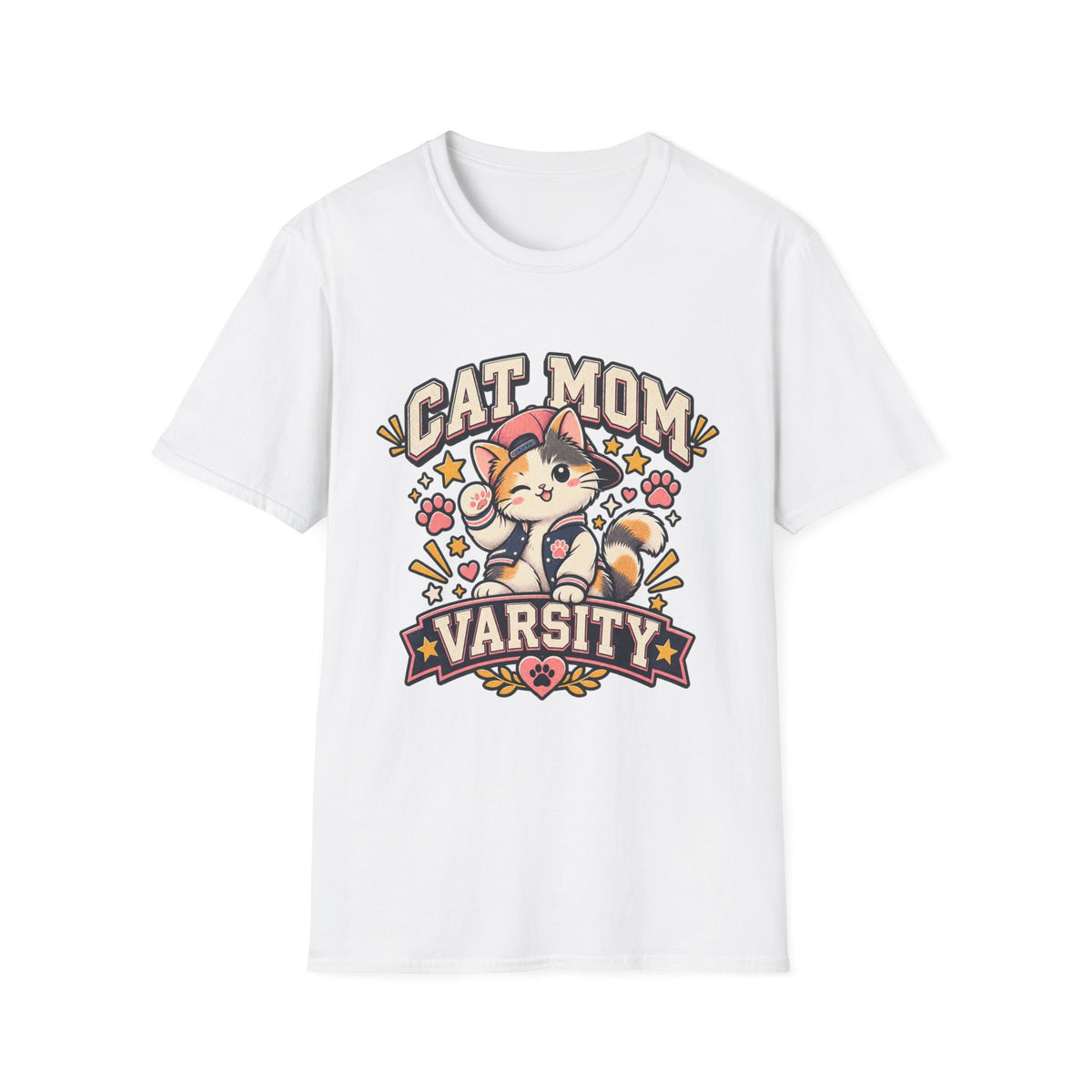 Cat Mom T-Shirt — Cute Varsity Kitten Graphic Tee for Cat Lovers