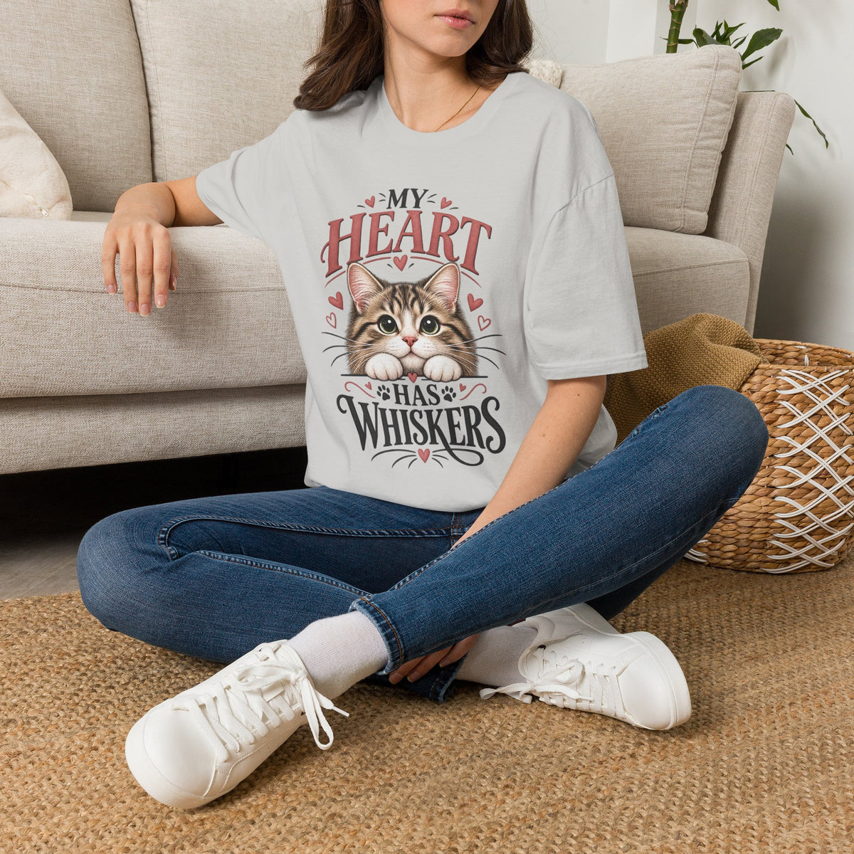 Cat T-Shirt — "My Heart Has Whiskers" Cute Kitten Tee for Cat Lovers