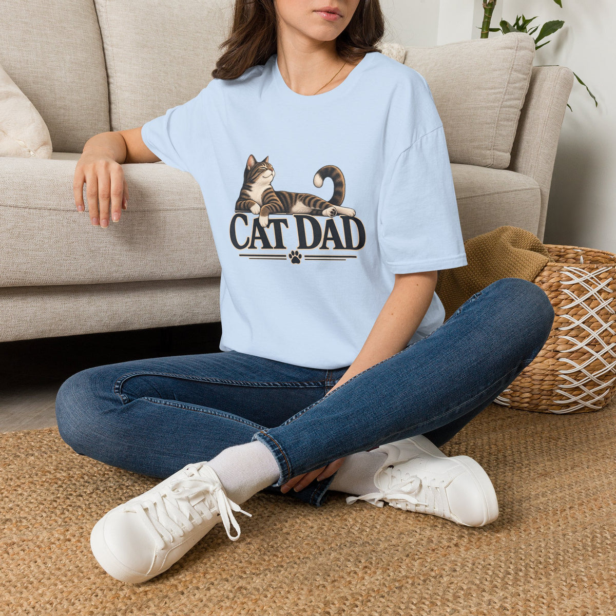 Cat Dad T-Shirt — Relaxed Tabby Cat Graphic Tee for Cat Lovers
