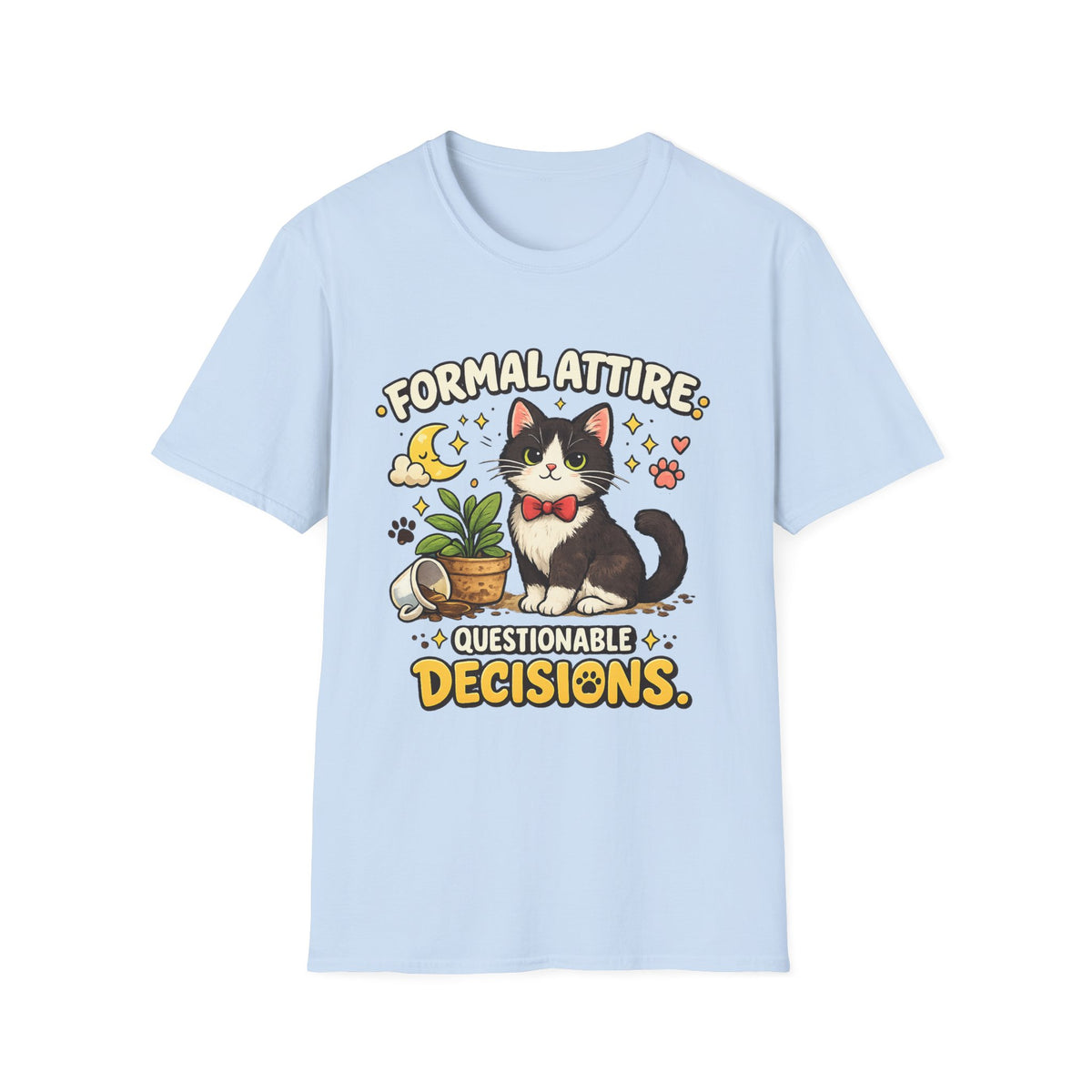 Cat T-Shirt — “Formal Attire, Questionable Decisions” Cute Cartoon Kitten Tee