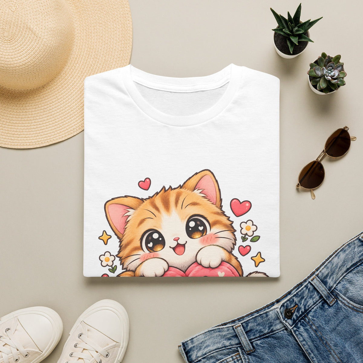 Cute Kitten "Hug Me" T-Shirt — Adorable Heart Cat Graphic Tee