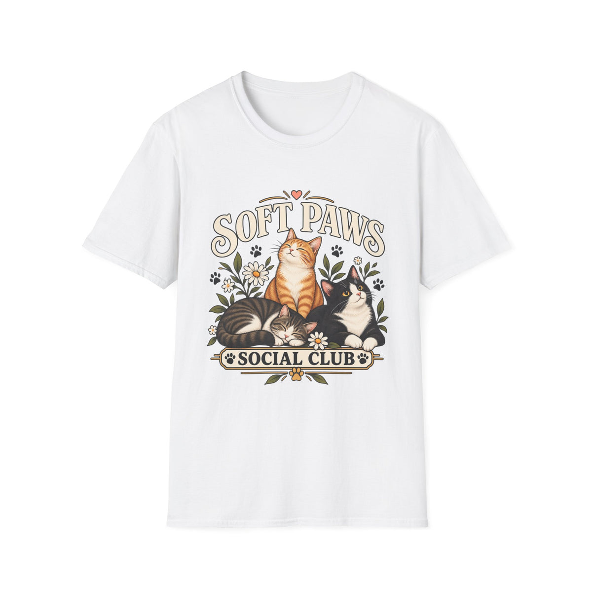 Cat T‑Shirt — "Soft Paws Social Club" Cute Floral Cat Tee for Cat Lovers