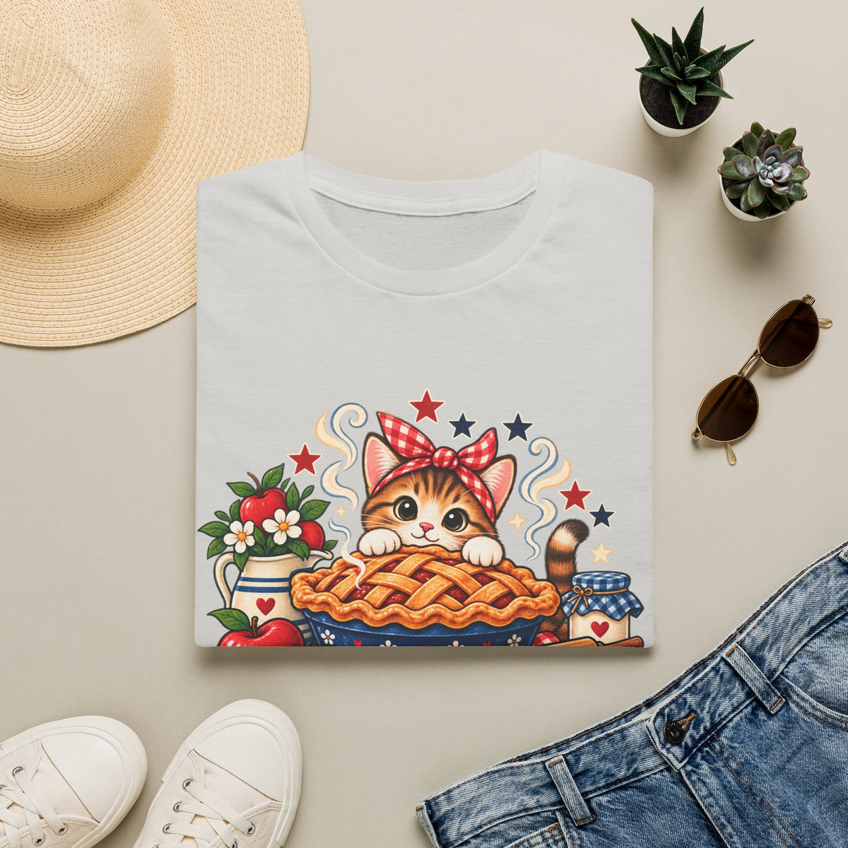 Apple Pie & Paws T-Shirt — Cute Cat Baking Graphic Tee