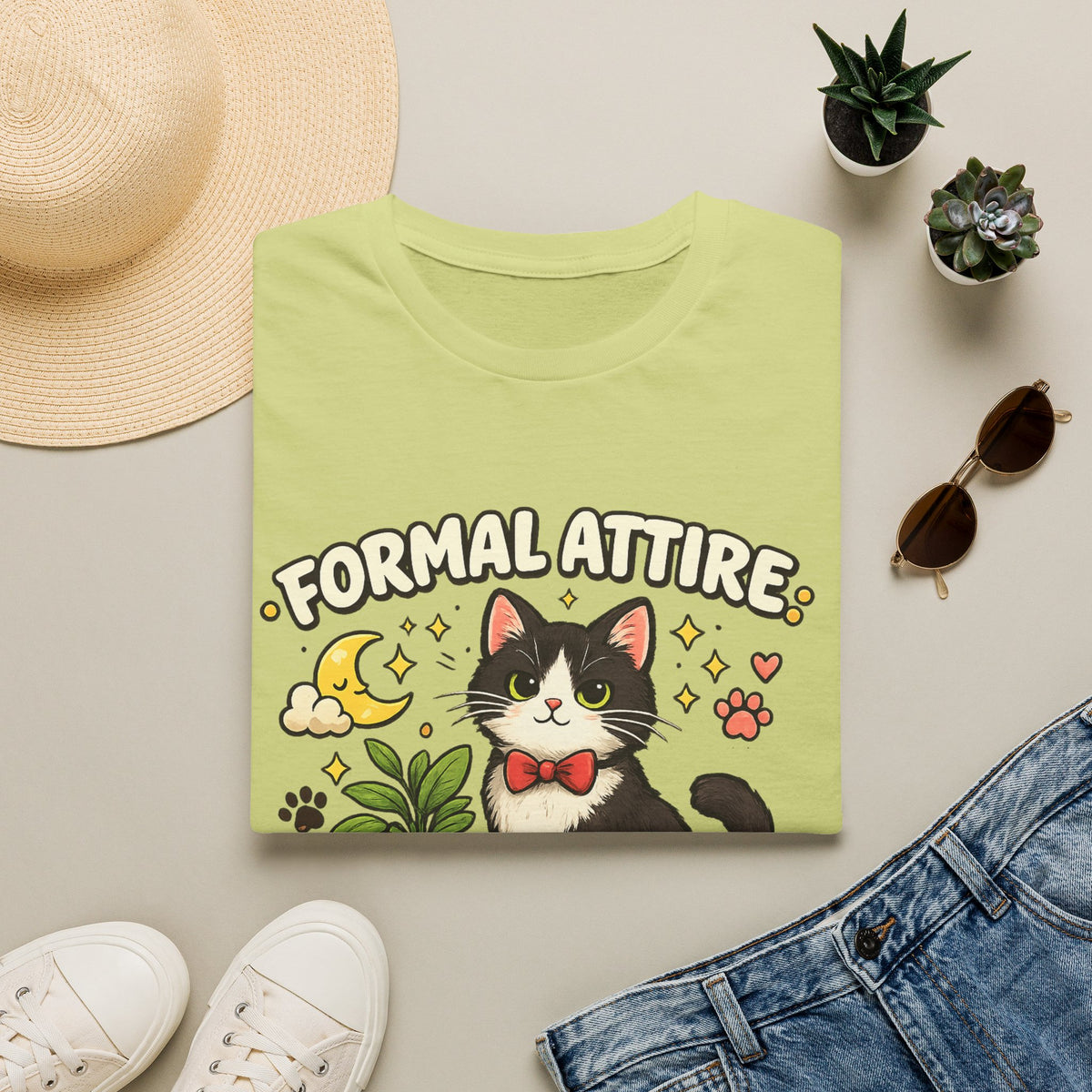 Cat T-Shirt — “Formal Attire, Questionable Decisions” Cute Cartoon Kitten Tee