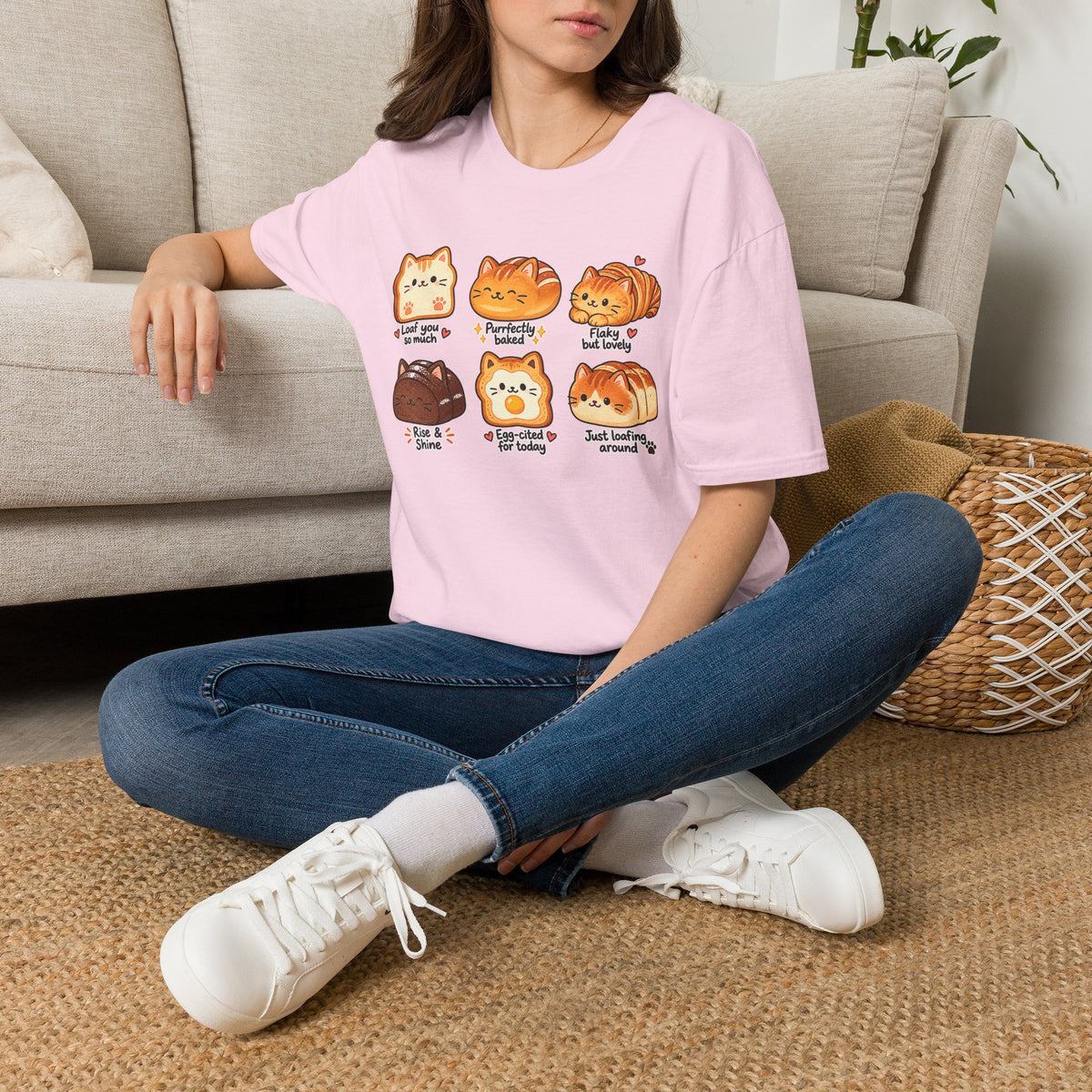Cat Bread T-Shirt — Cute 'Loaf You So Much' Kawaii Bakery Cat Design