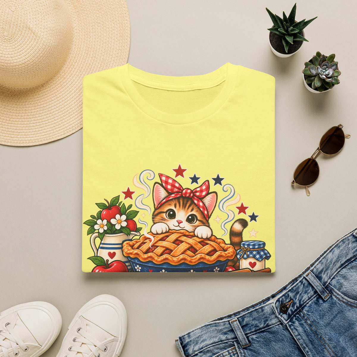 Apple Pie & Paws T-Shirt — Cute Cat Baking Graphic Tee