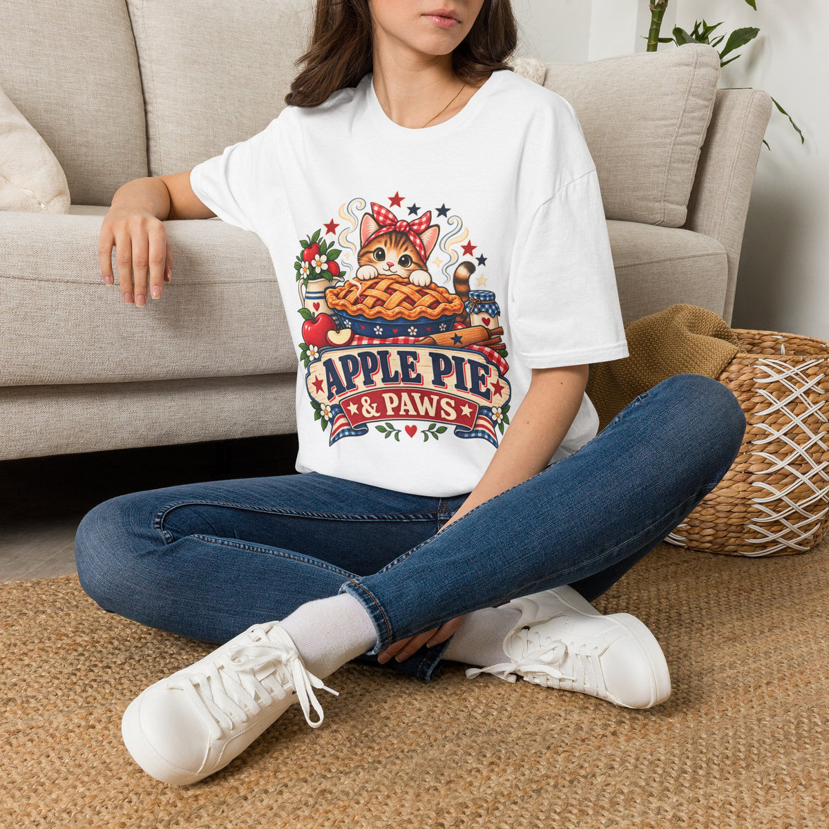 Apple Pie & Paws T-Shirt — Cute Cat Baking Graphic Tee