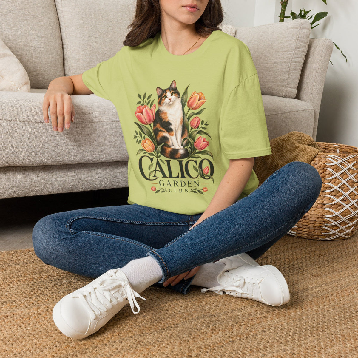 Calico Garden Cat T-Shirt — Floral Cat Lover Tee