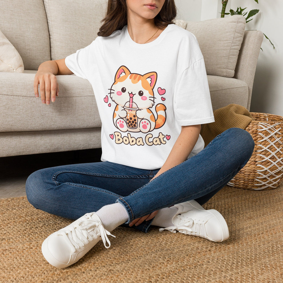 Boba Cat Cute Kawaii Bubble Tea Graphic Tee
