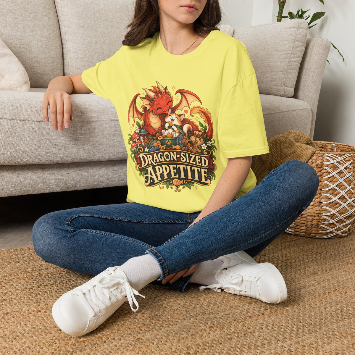 Dragon-Sized Appetite T-Shirt — Cute Dragon with Fox Comfort Tee