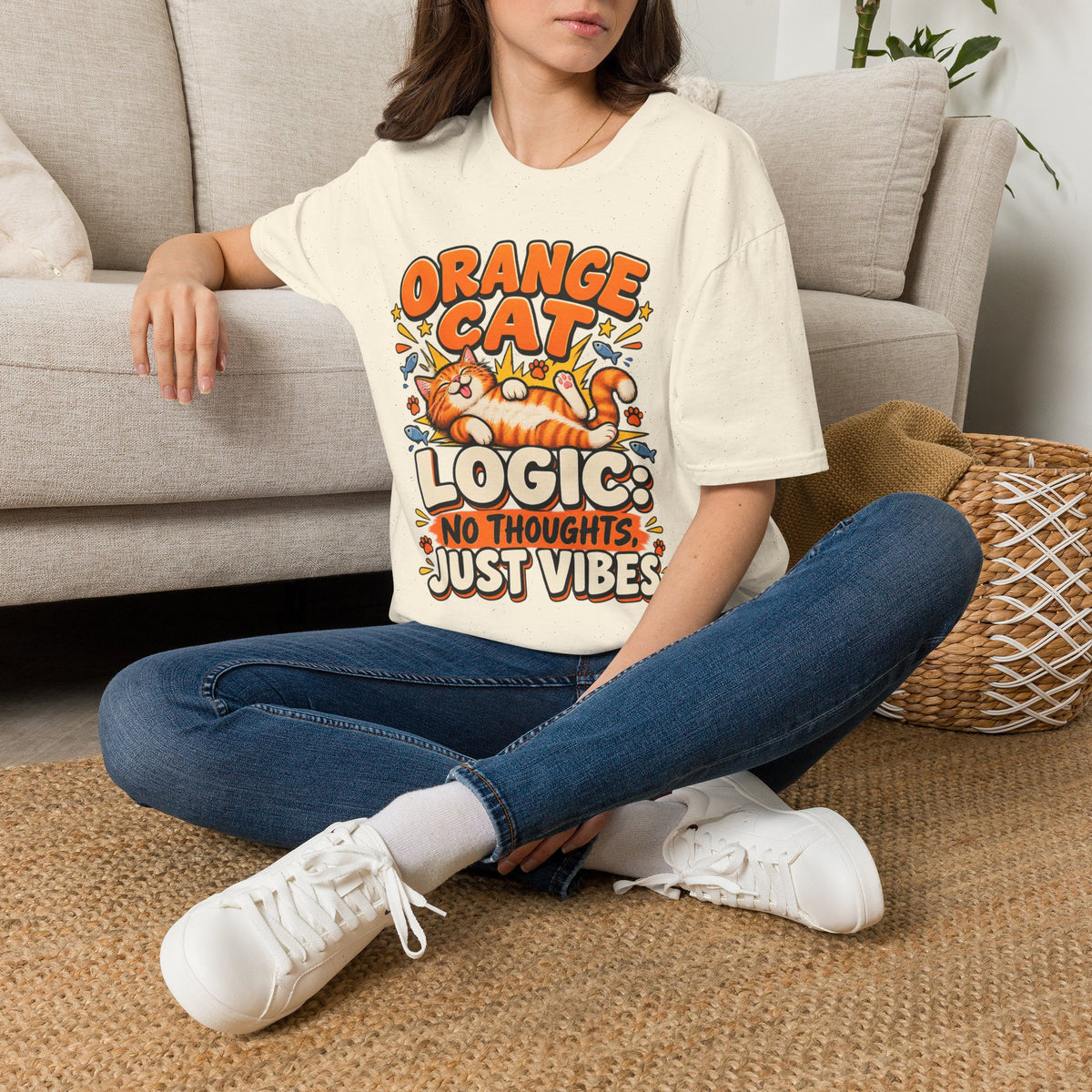 Orange Cat T‑Shirt — “Orange Cat Logic: No Thoughts, Just Vibes” Cute Retro Kitty Tee