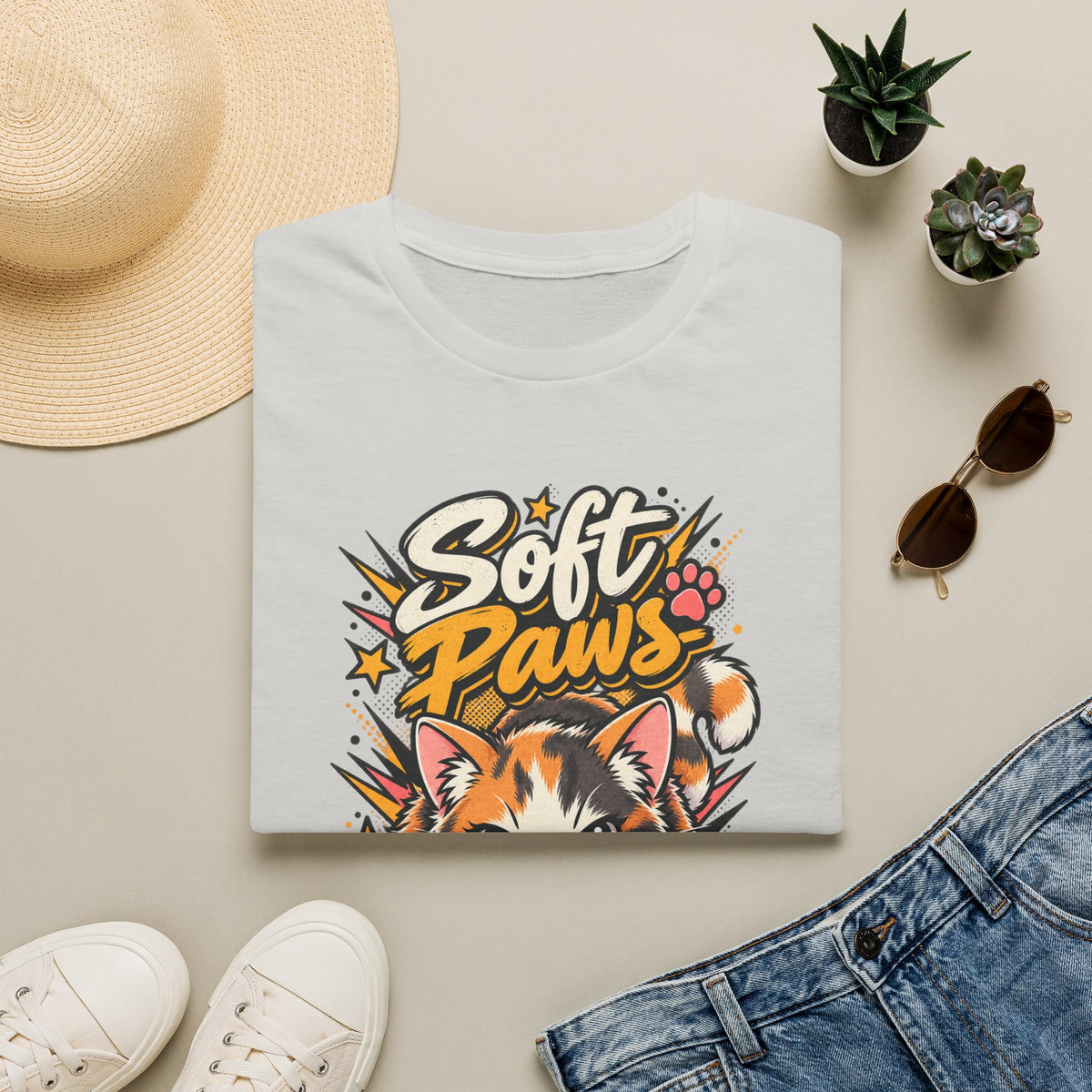 Soft Paws Cat T-Shirt — "Soft Paws, Hard Stare" Cute Cat Graphic Tee