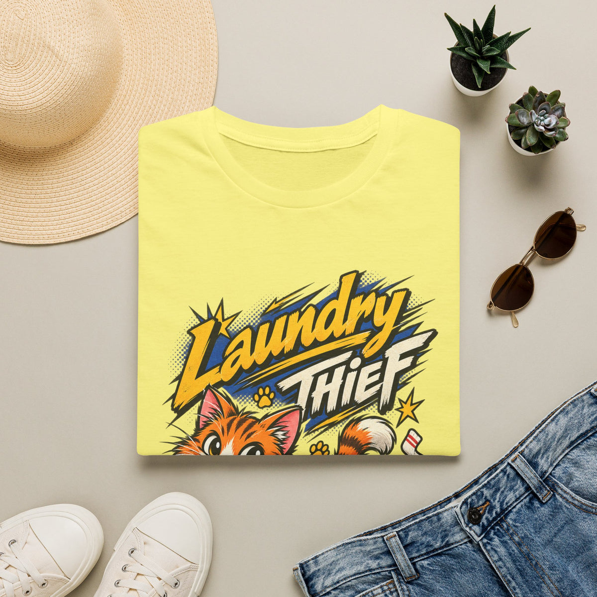 T-Shirt — 'Laundry Thief' Funny Cat Graphic Tee