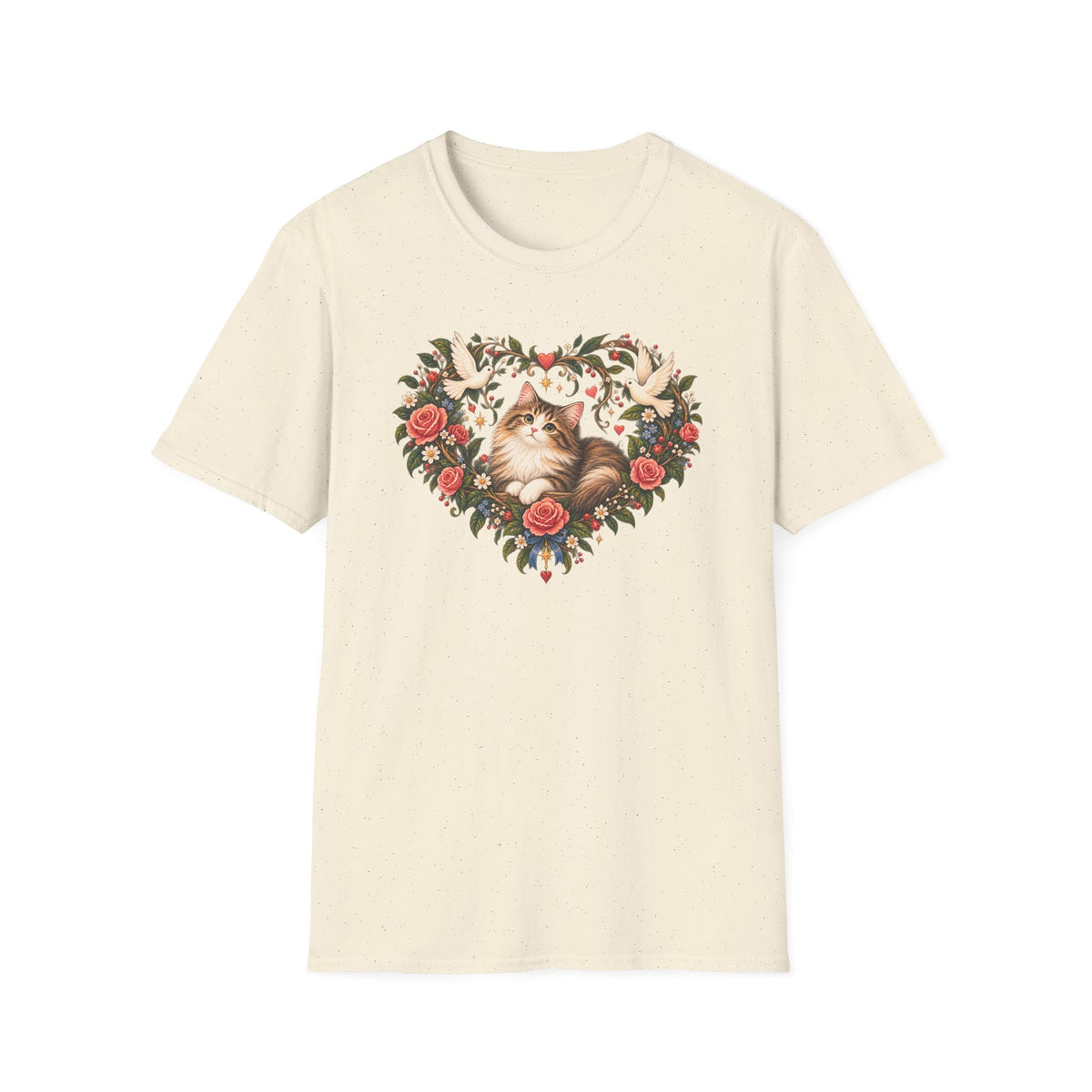 Cat Heart Floral T-Shirt — Vintage Rose & Dove Kitty Tee