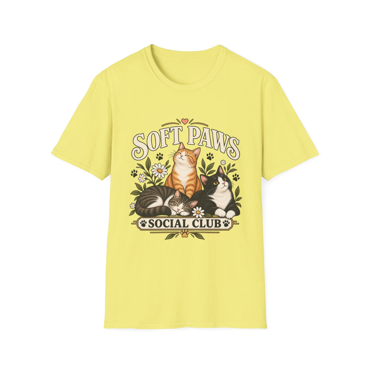 Cat T‑Shirt — "Soft Paws Social Club" Cute Floral Cat Tee for Cat Lovers