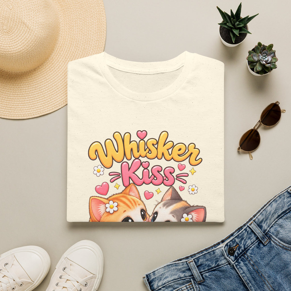 Whisker Kiss T-Shirt — Cute Kissing Kittens Graphic Tee