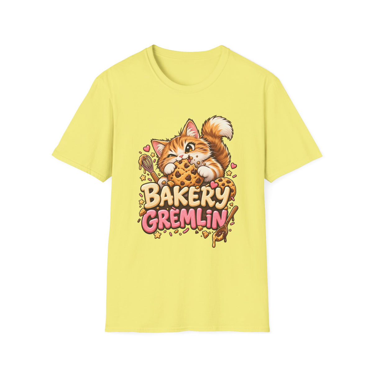 Bakery Gremlin Cat T-Shirt — Cute Cookie-Loving Kitty Graphic Tee
