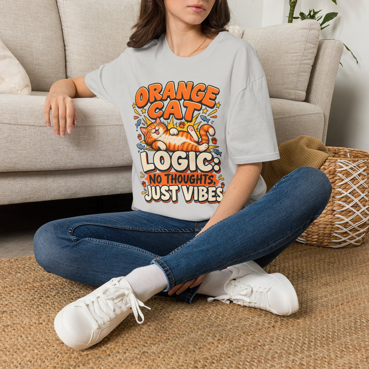 Orange Cat T‑Shirt — “Orange Cat Logic: No Thoughts, Just Vibes” Cute Retro Kitty Tee